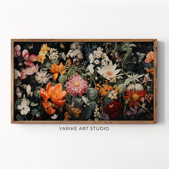 Dark Moody Wildflower Painting Vintage Floral Still Life Black Poster