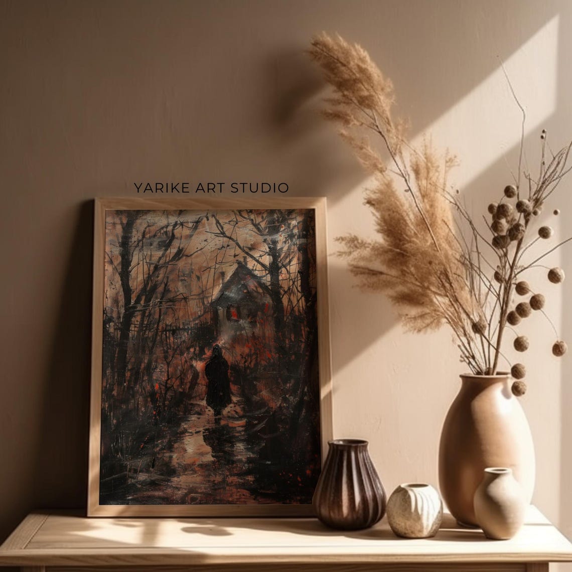 Vintage Dark Spooky Forest Path With Hooded Figure Halloween Poster - Image 4