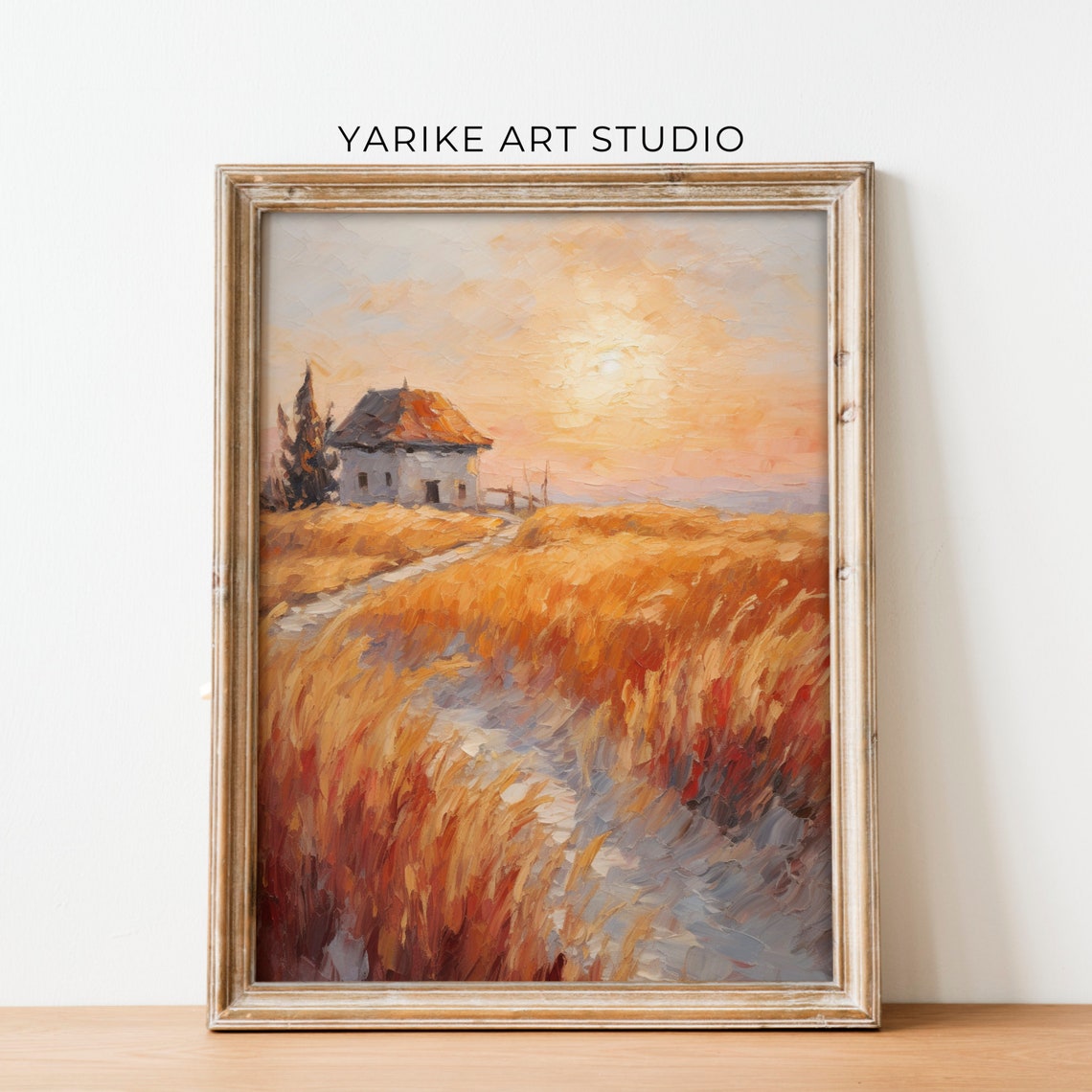 Country Hut In Golden Wheat Field At Sunset Rustic Vintage Poster - Image 6