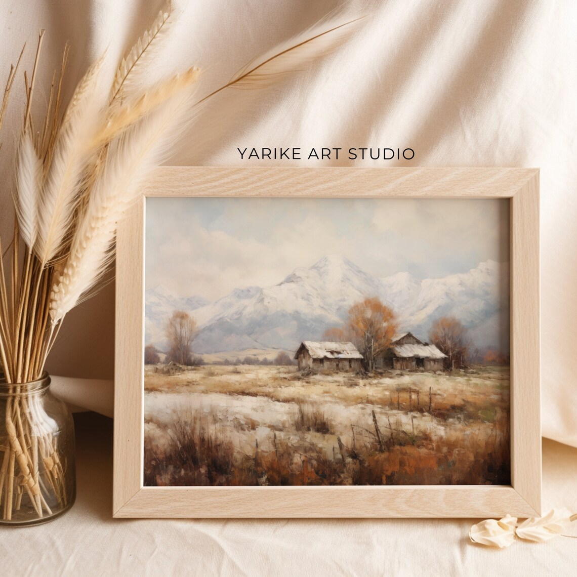 Vintage Winter Cabin Snowy Mountain Landscape Rustic Oil Painting Poster - Image 6