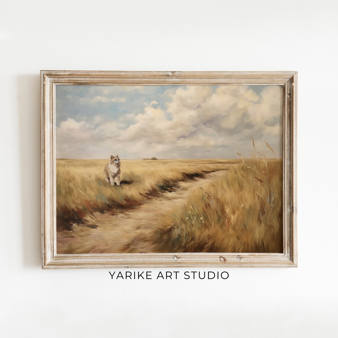 Fluffy Cat Golden Wheat Field Vintage Animal Oil Painting Poster