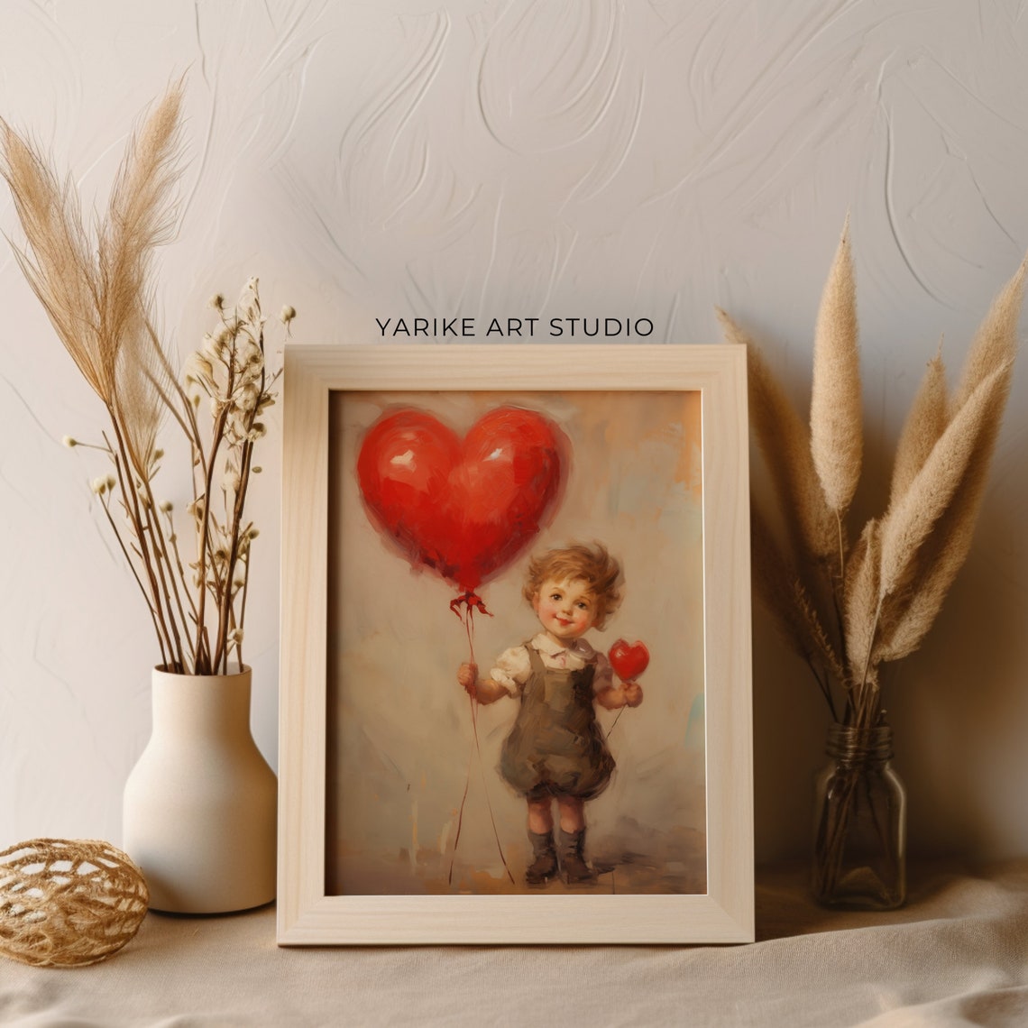 Boy Portrait Painting Red Heart Balloon Wall Art Moody Valentines Day Print Antique Love Angel Vintage Valentines Day Poster 264 Ai - Image 2