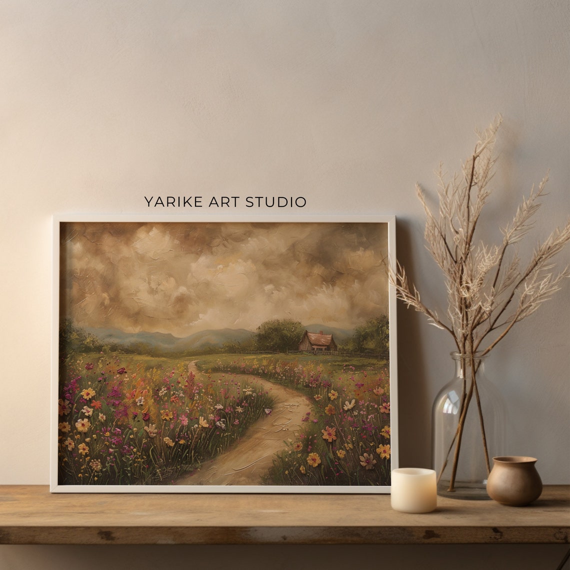 Wildflower Path Barn Dramatic Cloudy Sky Country Landscape Poster - Image 3