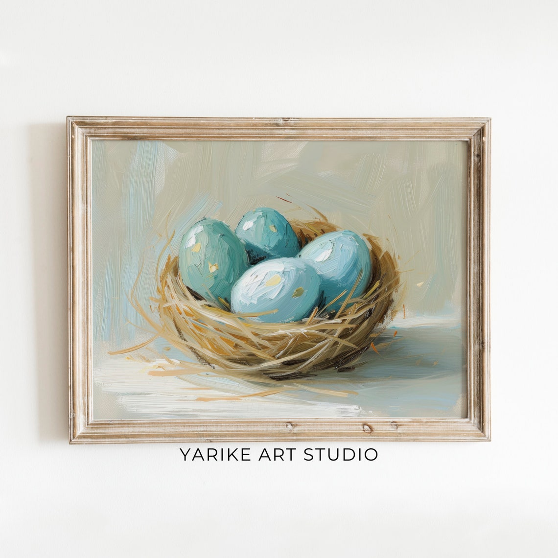 Blue Bird Eggs in Nest Oil Painting Spring Still Life Poster - Image 6