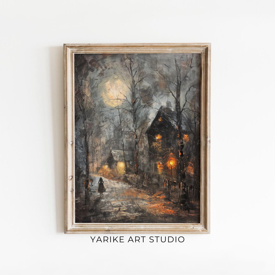 Haunted Moonlit Path to Old House Spooky Night Painting Poster - Image 6
