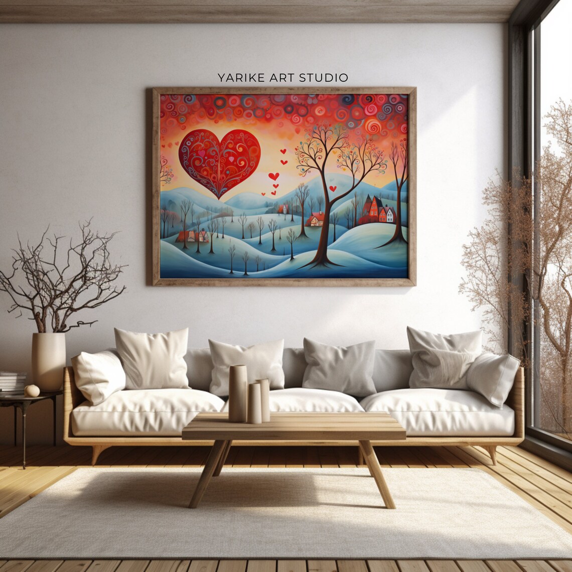 Big Red Heart Rising Over Snowy Winter Hills Valentine Poster - Image 2