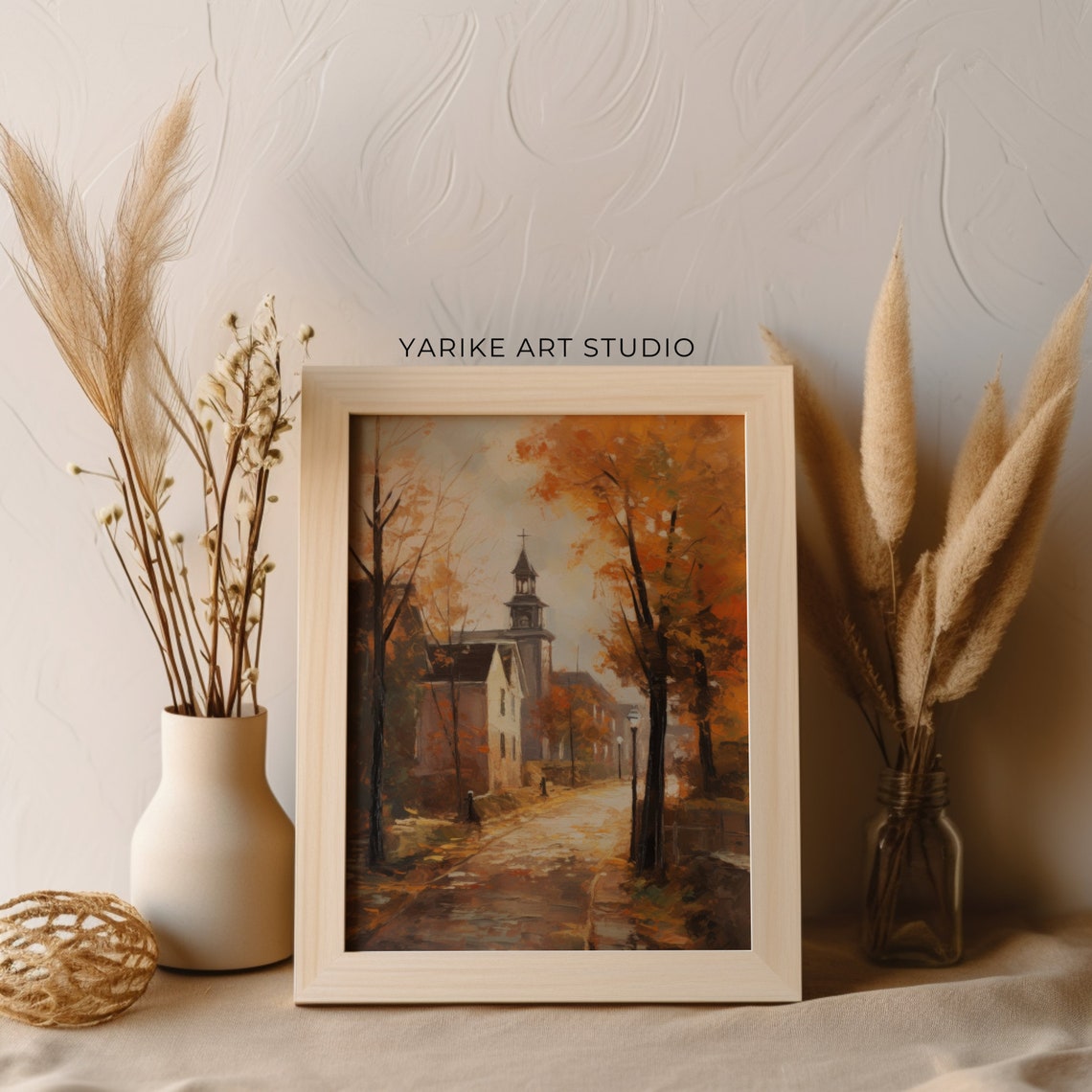 Vintage Autumn Town Street With Church Steeple Golden Trees Poster - Image 4