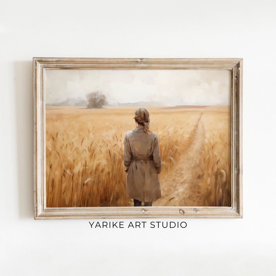 Woman Walking Away in Golden Wheat Field Harvest Landscape Poster - Image 6