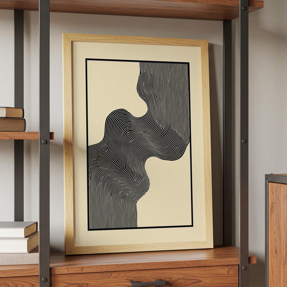 Black Lines Abstract Art Wavy Contour Mid Century Modern Poster