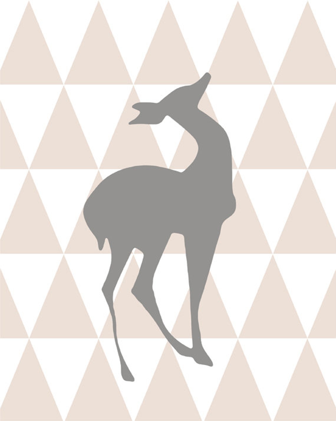 Grey Doe Silhouette Beige Triangle Geometric Nursery Decor Print - Image 2