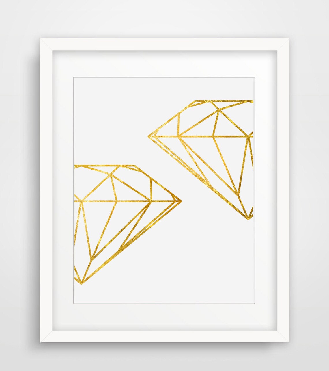 Gold Geometric Diamond Line Art Duo Minimalist Modern Abstract Print
