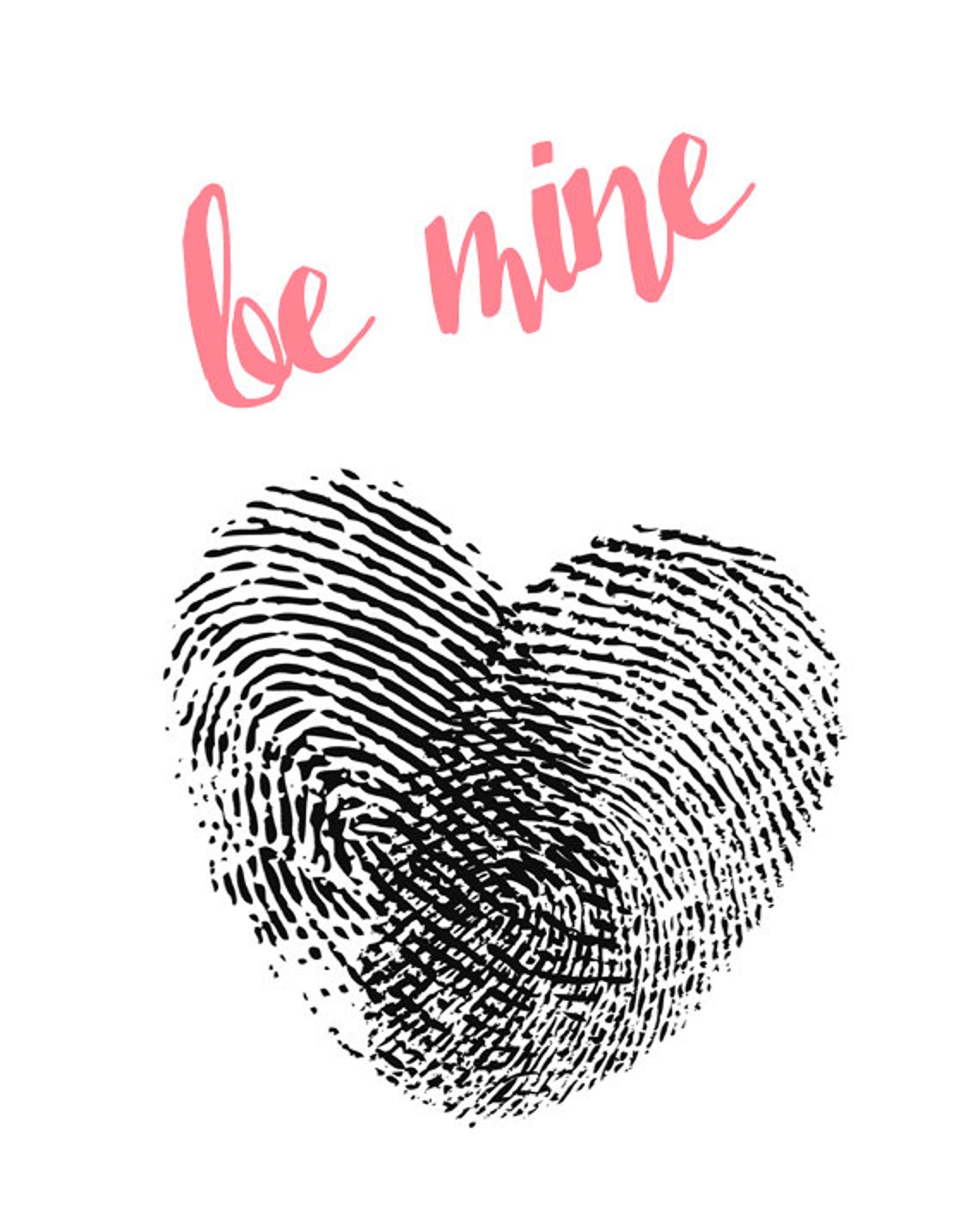 Be Mine Pink Script Fingerprint Heart Valentine Love Wall Art Poster - Image 2