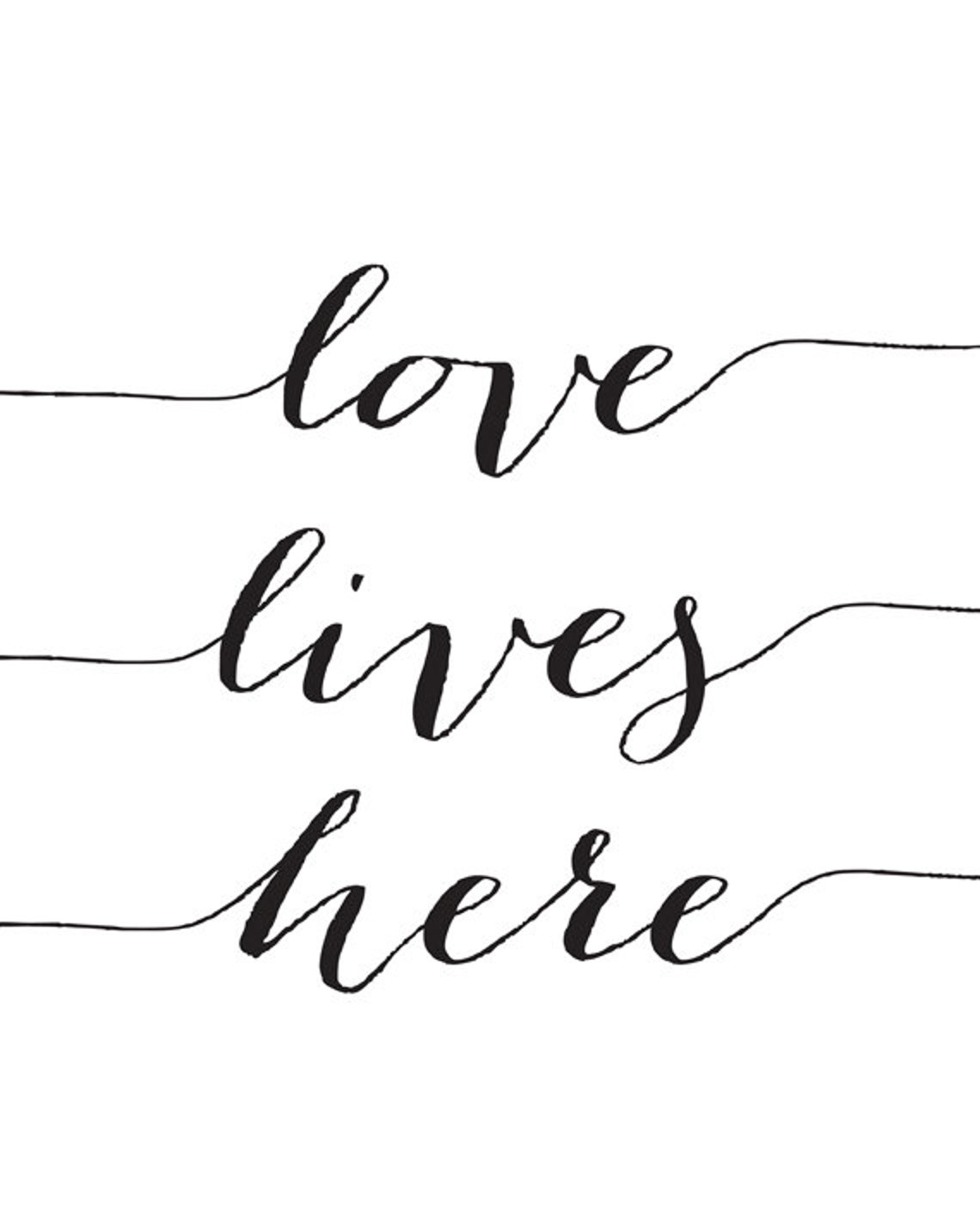 Black And White Prints Love Lives Here Modern Home Decor Handwritten Fonts Typograhpy Sign Housewarming Gift Minimal Art
