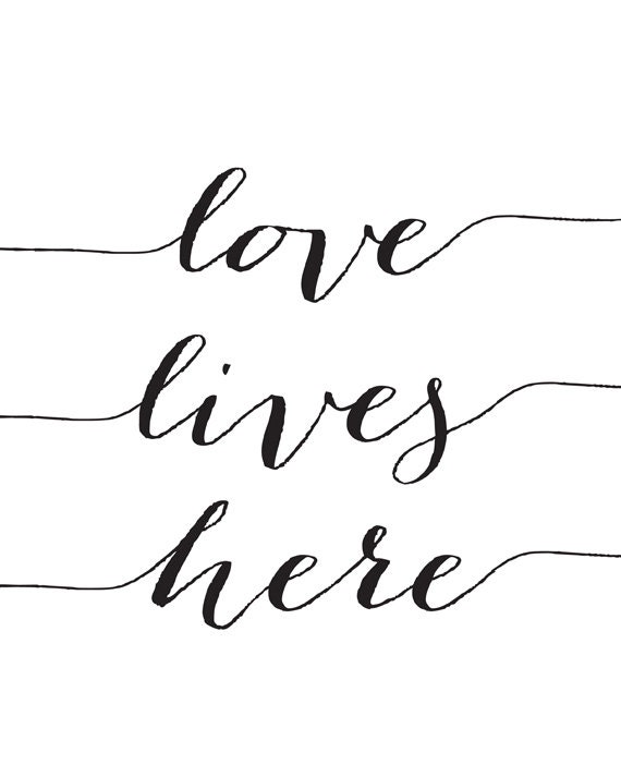 Black And White Prints Love Lives Here Modern Home Decor Handwritten Fonts Typograhpy Sign Housewarming Gift Minimal Art