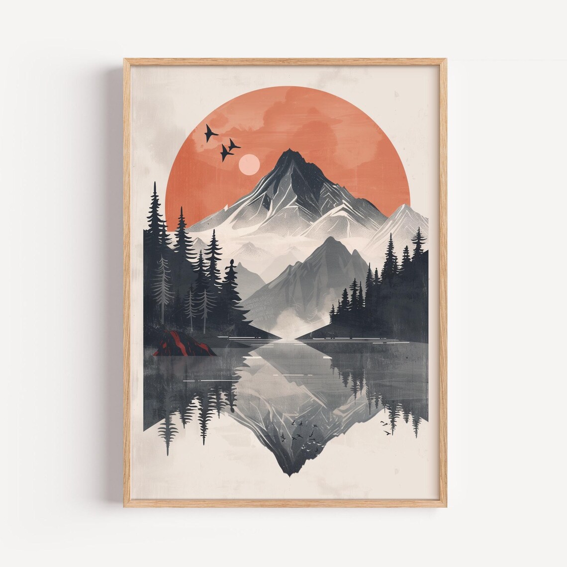 Mountain Reflection, Modern Rustic Landscape Poster