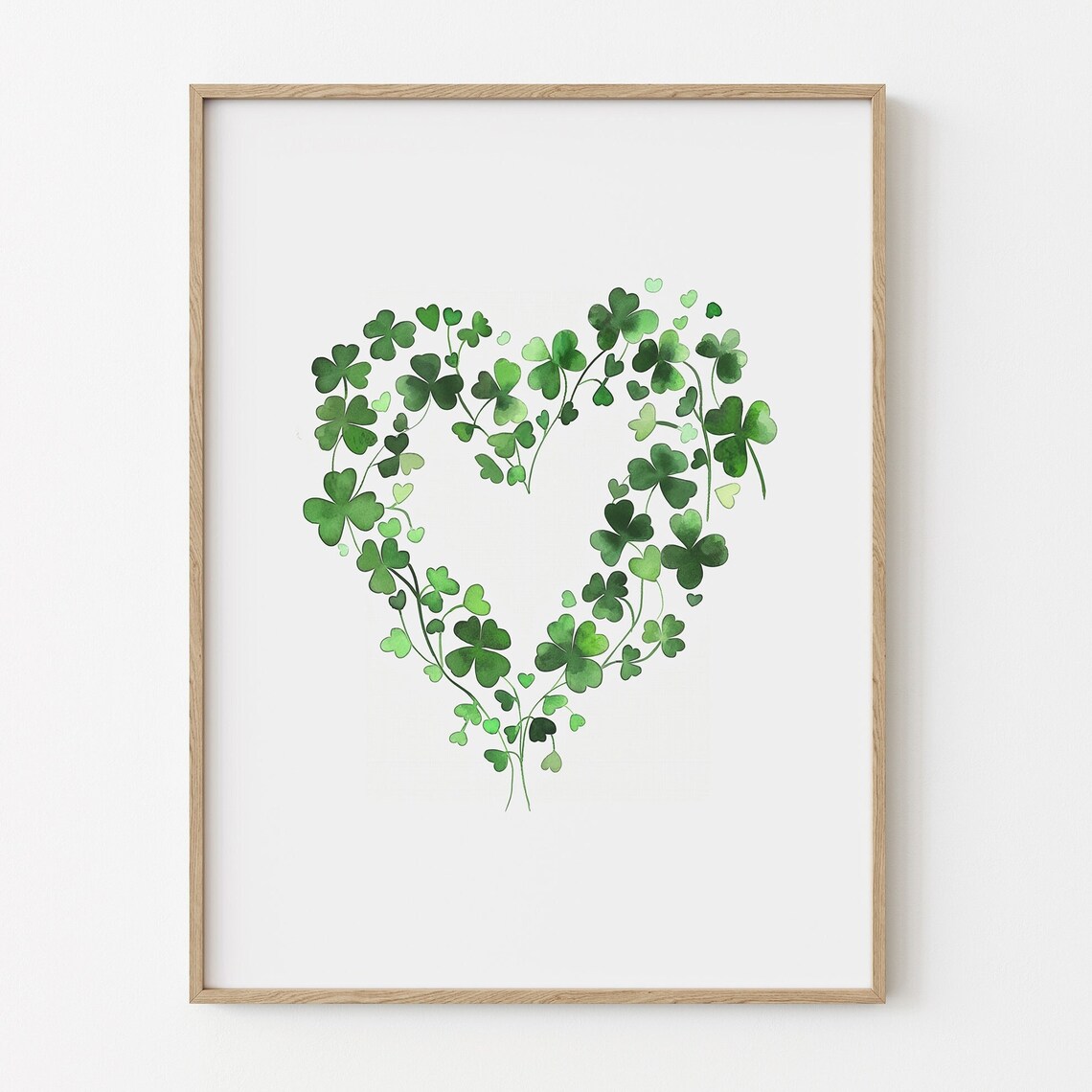 Watercolor Shamrock Heart Green Clover St Patricks Day Wall Art