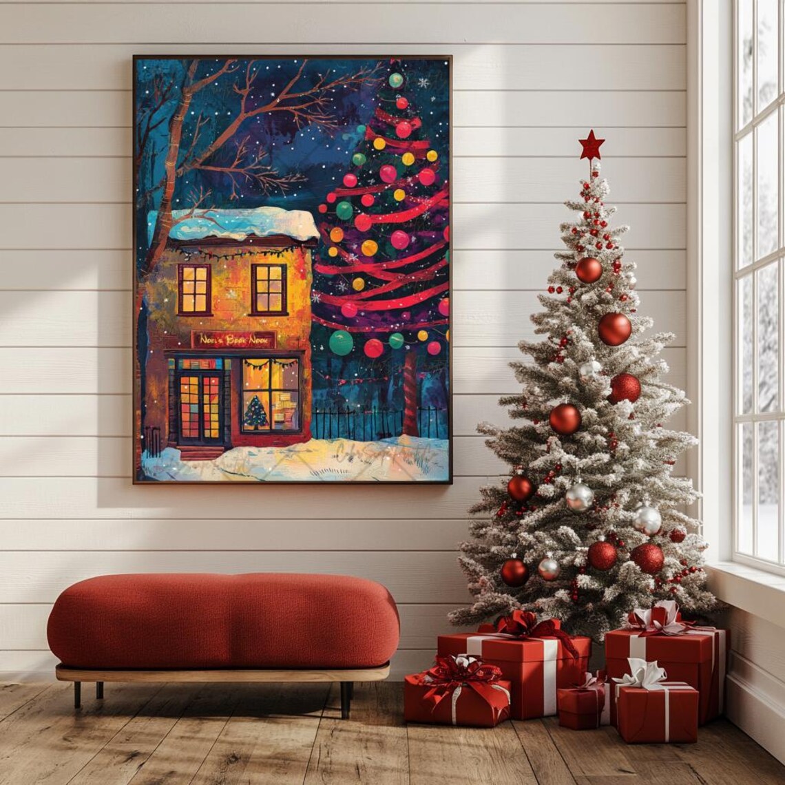 Winter Bookstore Print Christmas Bookshop Print Snowy Bookshop Art Reading Nook Print Nyc Bookshop Bookish Christmas Decor Book Lover Gift - Image 2