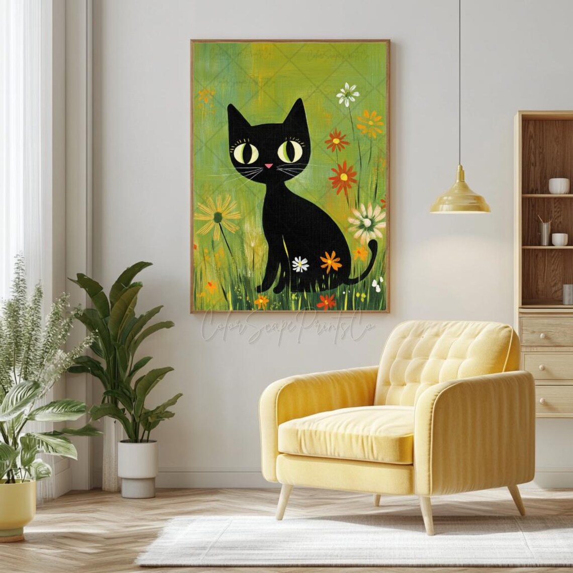 Flower Cat Painting Black Cat Print Garden Cat Print Cat In Garden Print Enchanted Garden Cat Floral Black Cat Nursery Art Cat Lover Present - Image 4