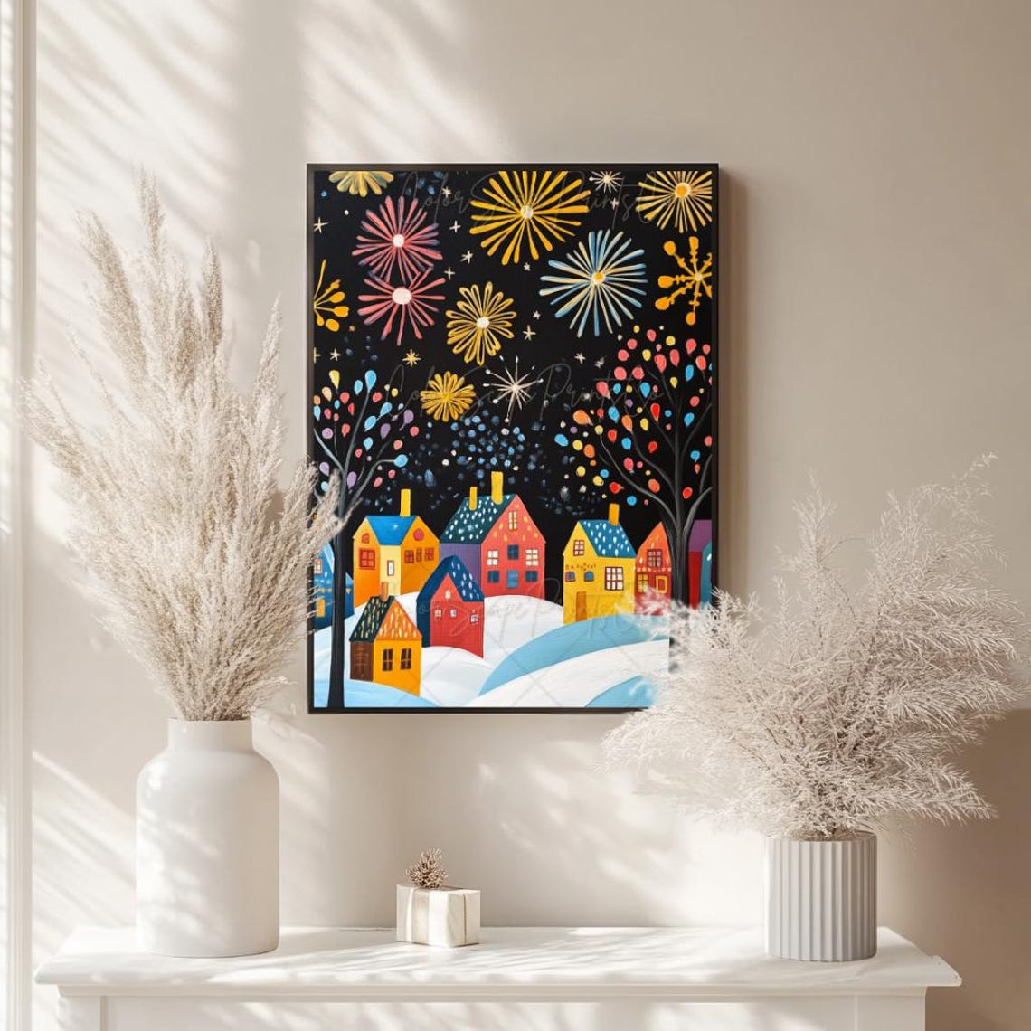 Christmas Village Wall Art Winter Wonderland Christmas Wall Art Folk Art Christmas Cozy Season Print Snowy Landscape Winter Scene - Image 2