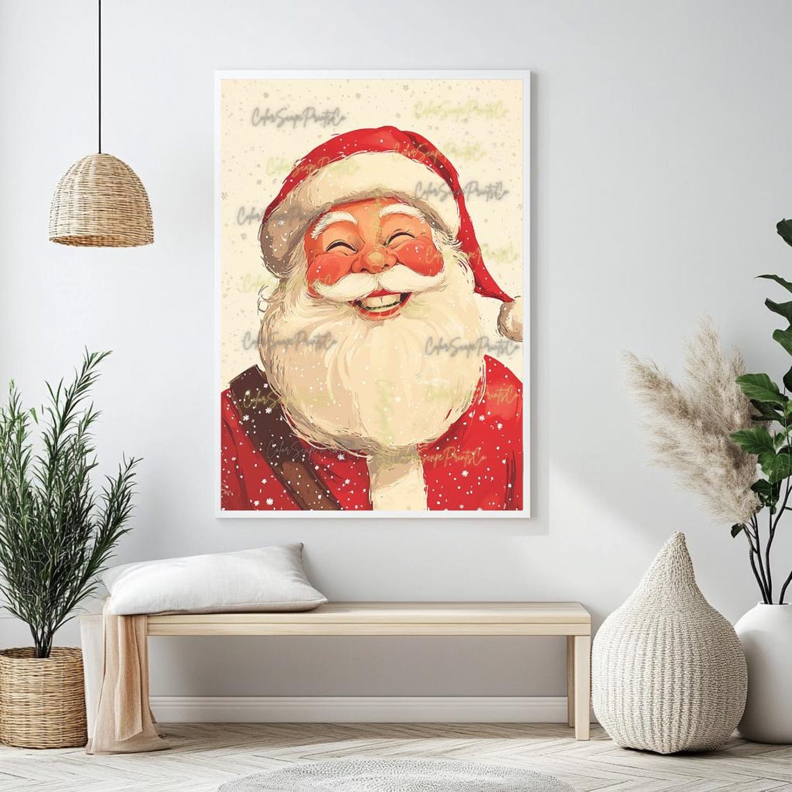 Funny Santa Claus Painting Santa Portrait Wall Art Cute Santa Print Colorful Christmas Merry Christmas Print Winter Holiday Decor - Image 2