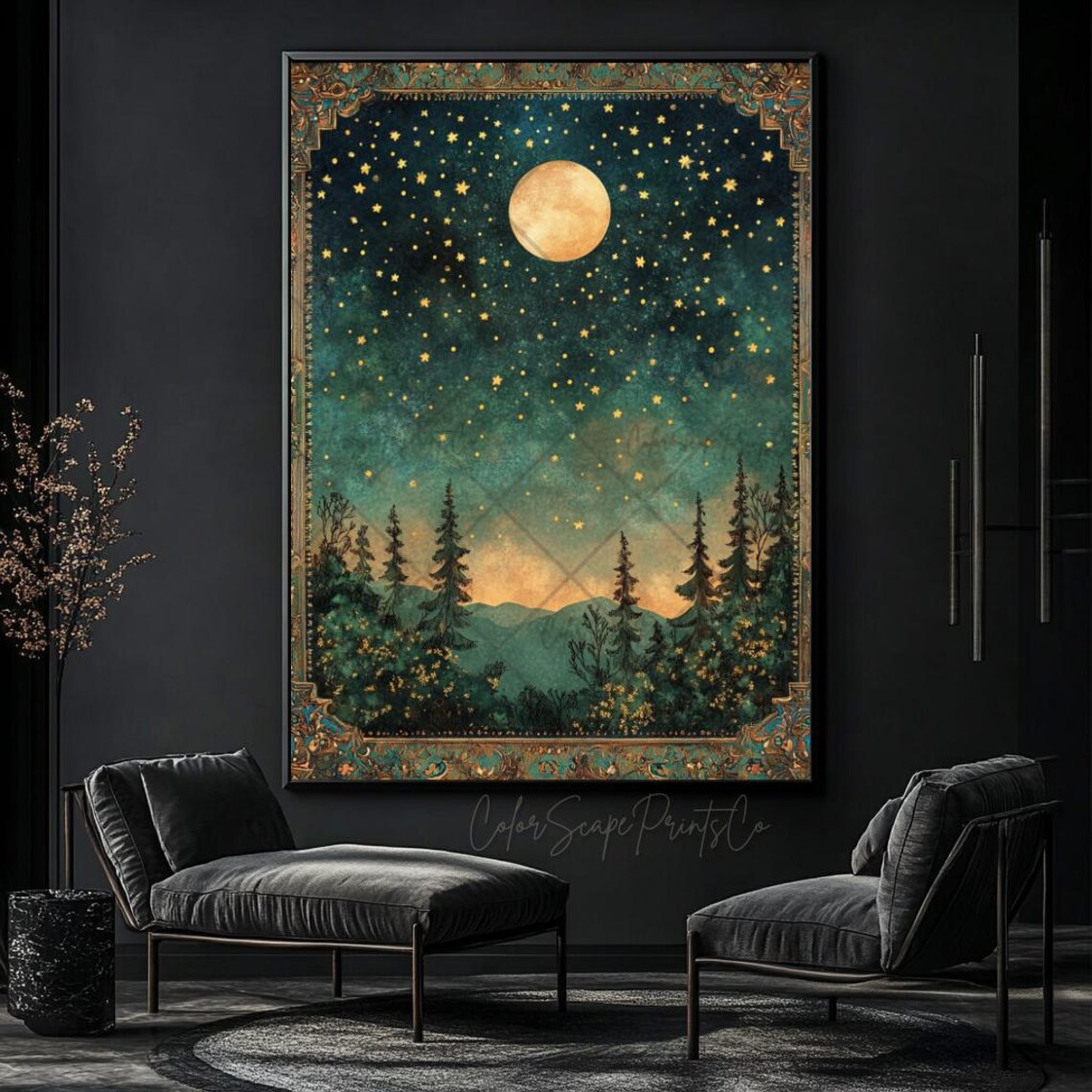 Moon And Stars Art Print, Enchanted Forest Night - Image 2
