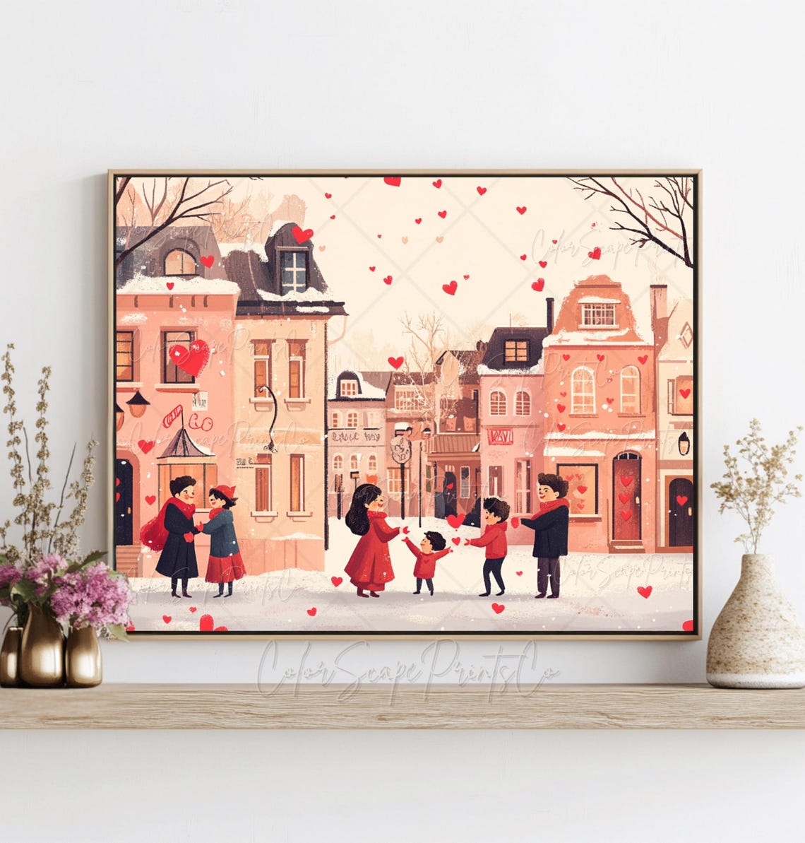Valentines Day City Street with Falling Hearts Romantic Scene Poster - Image 4