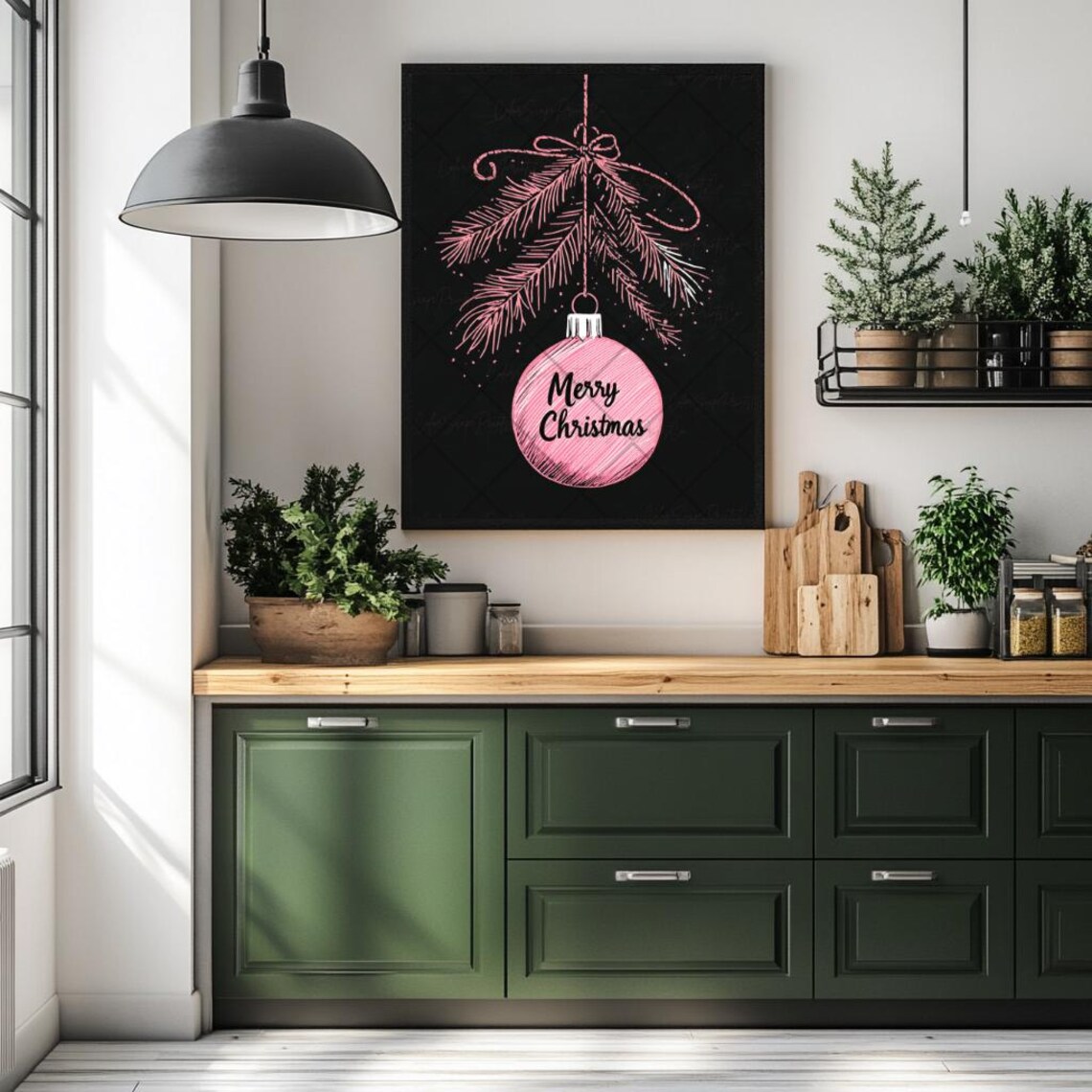 Pink Merry Christmas Ornament on Black Chalk Style Holiday Poster - Image 2