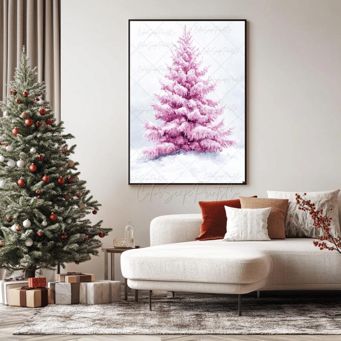Blush Pink Snowy Christmas Tree Minimalist Winter Holiday Poster - Image 3