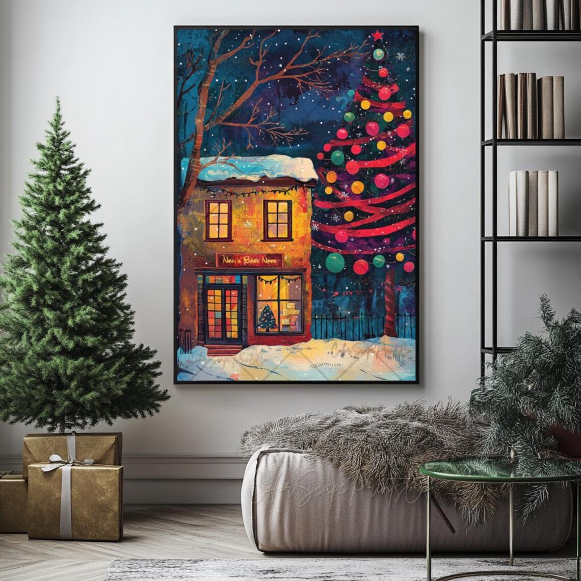 Winter Bookstore Print Christmas Bookshop Print Snowy Bookshop Art Reading Nook Print Nyc Bookshop Bookish Christmas Decor Book Lover Gift - Image 3