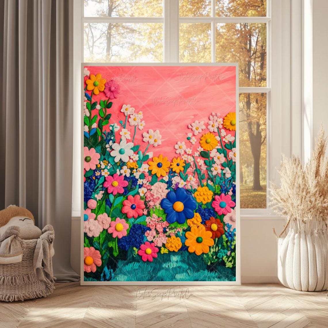 Flower Garden Painting Colorful Spring Landscape Painting English Garden Print Colorful Farmhouse Decor Botanical Landscape Floral Nursery - Image 4