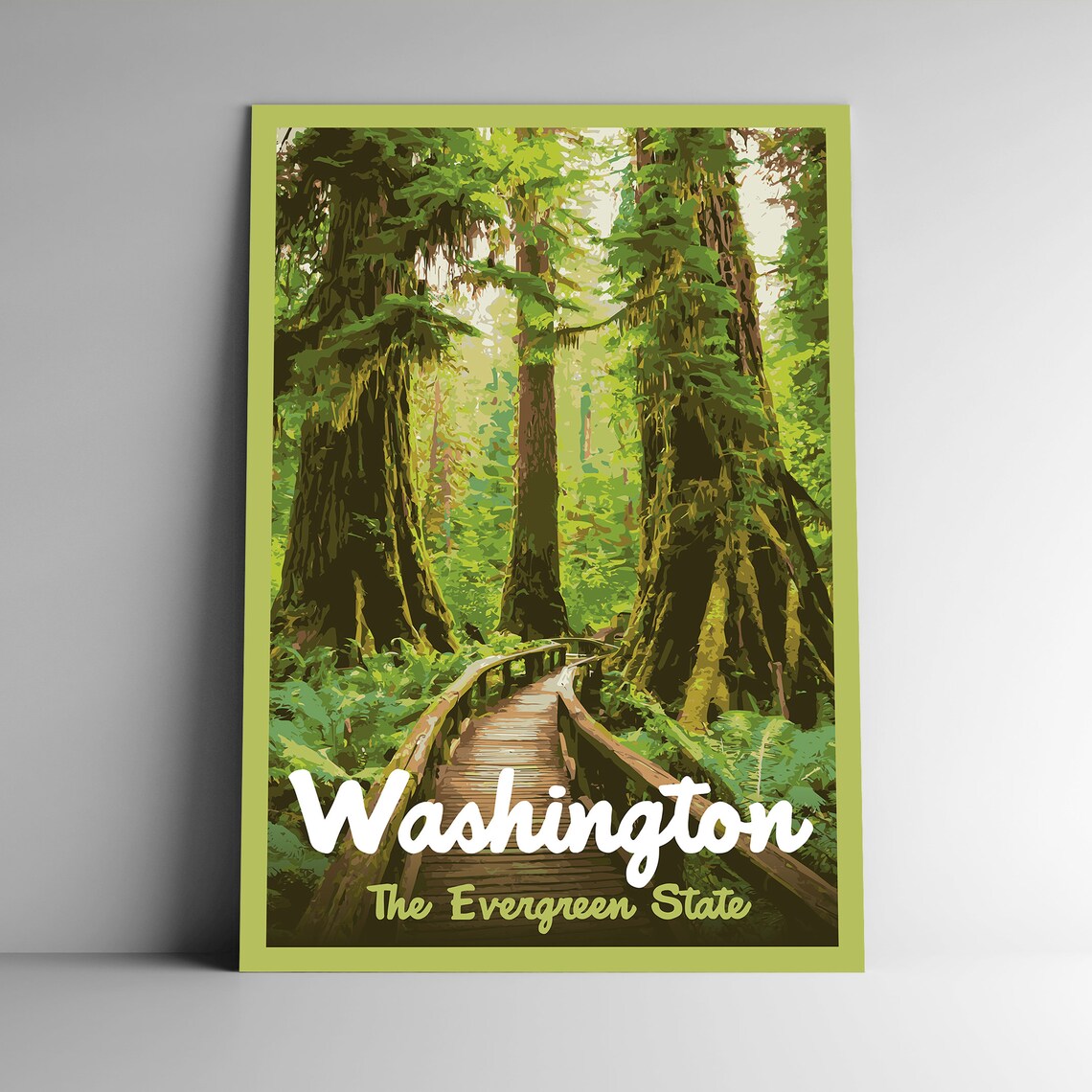 Washington The Evergreen State Vintage Travel Poster