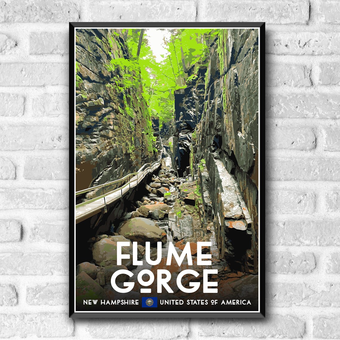 Flume Gorge Vintage Style Travel Poster, New Hampshire - Image 3
