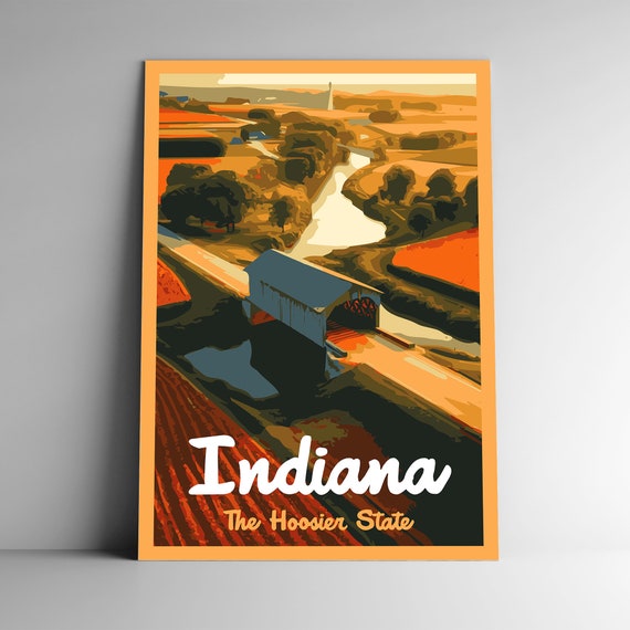 Indiana Vintage Style Travel Poster, Hoosier State