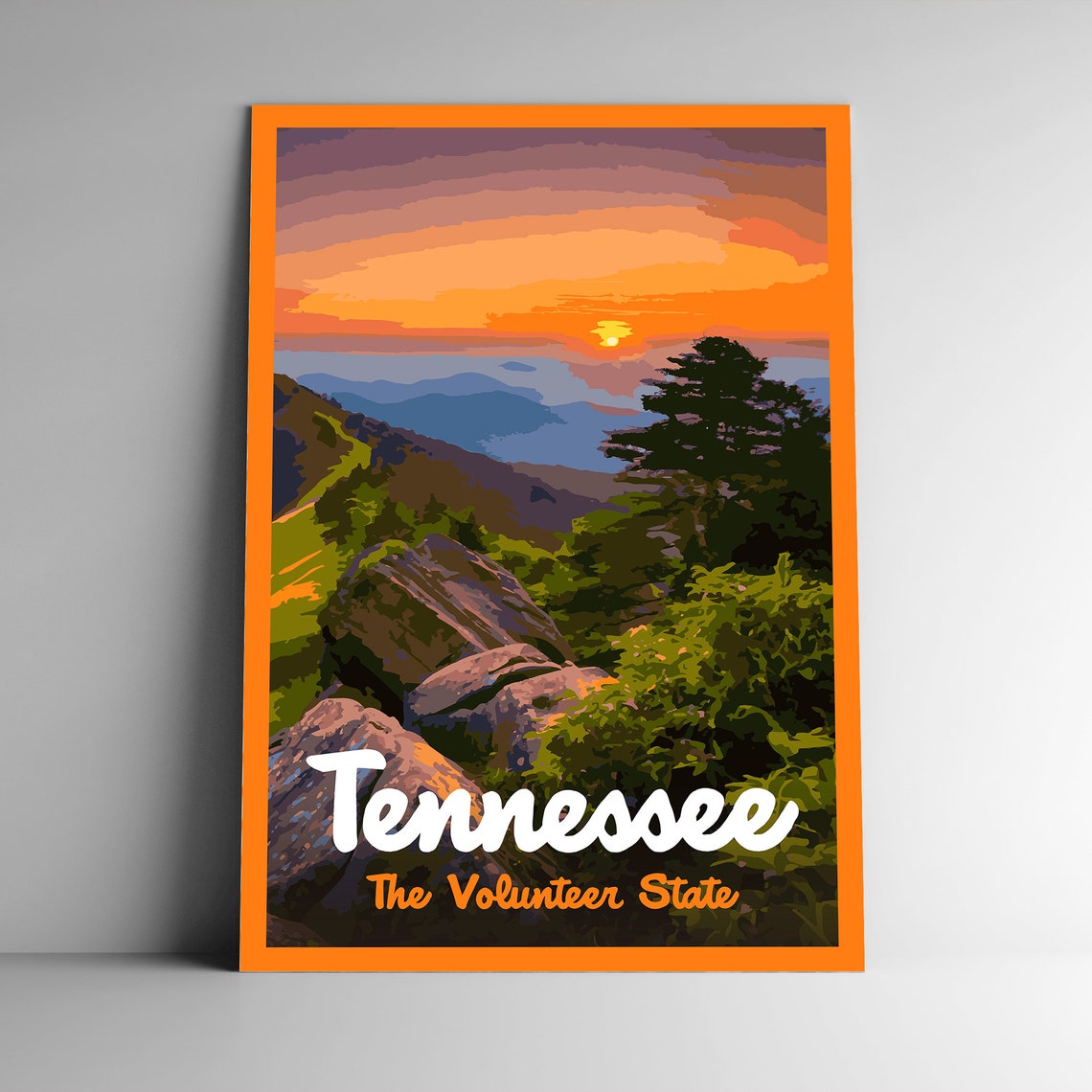 Tennessee Volunteer State Scenic Mountain Sunrise Vintage Poster