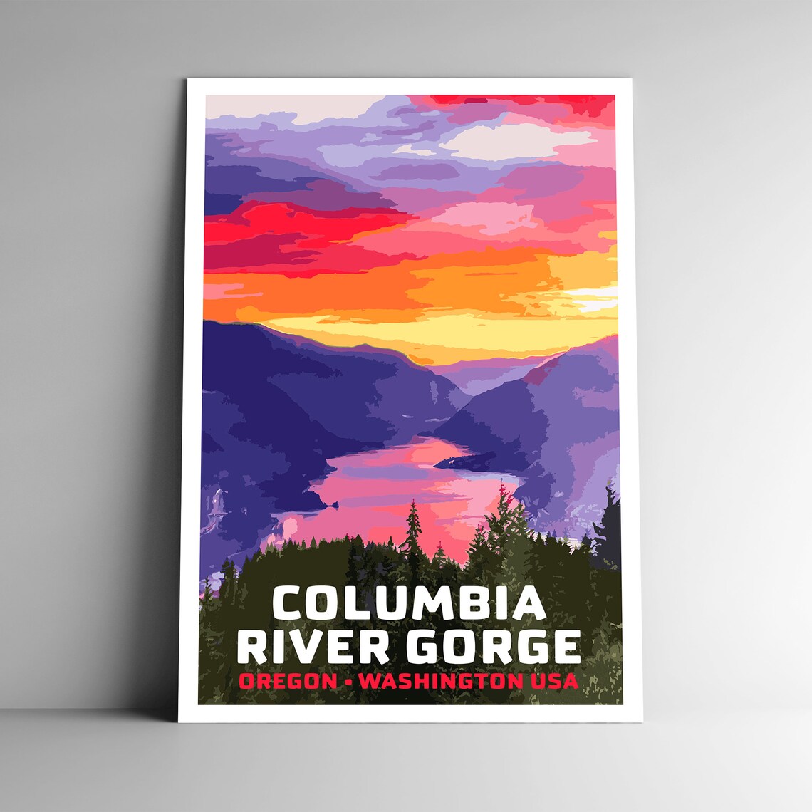 Columbia River Gorge Vintage Travel Poster, WPA Style