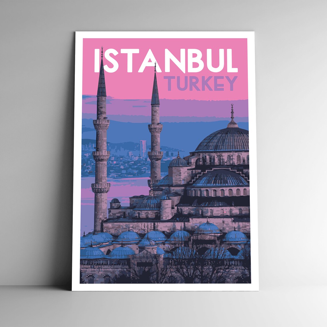 Istanbul Turkey Blue Mosque Minarets Vintage Travel Poster Art