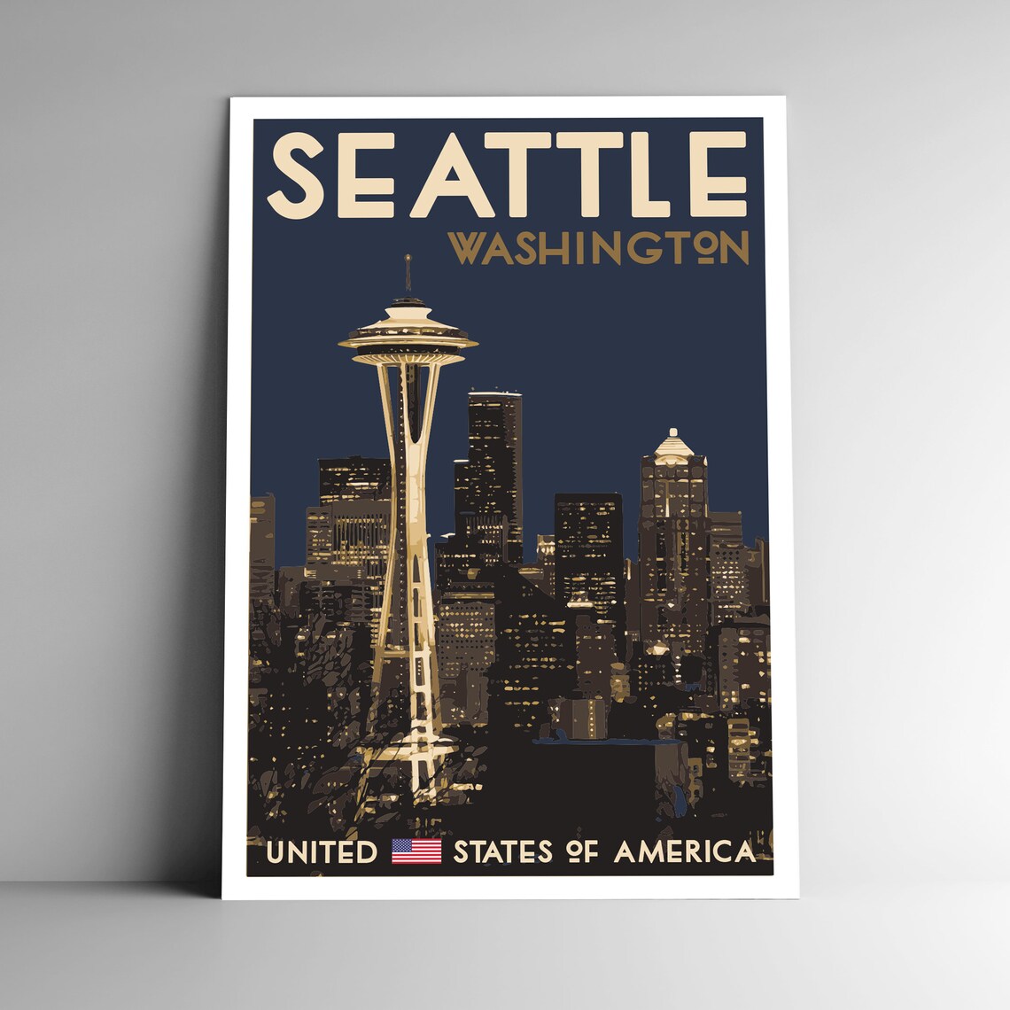 Seattle Vintage Style Travel Poster, Washington