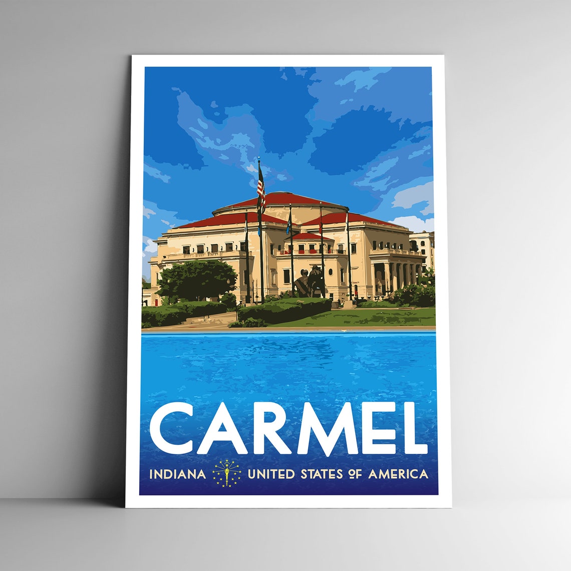 Carmel Indiana Vintage Style Travel Poster 8x10 12x18 18x24 24x36 4x6 Postcard Wpa Style United States Usa Art Print