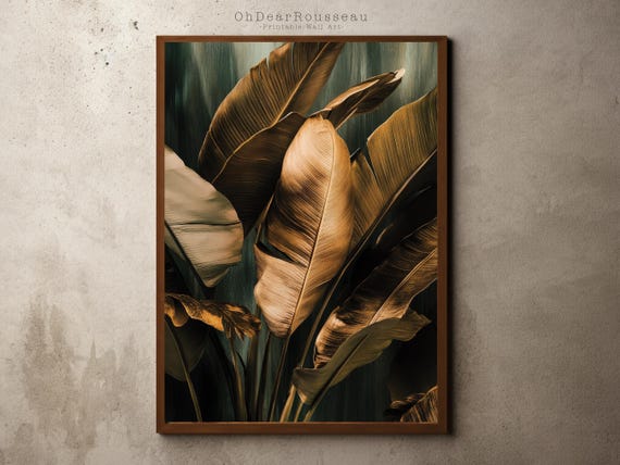 Gold Banana Leaf Wall Arttropical Metallic Botanical Print Modern Jungle Decor For Living Room Bedroom Office Boho Bohemian Art