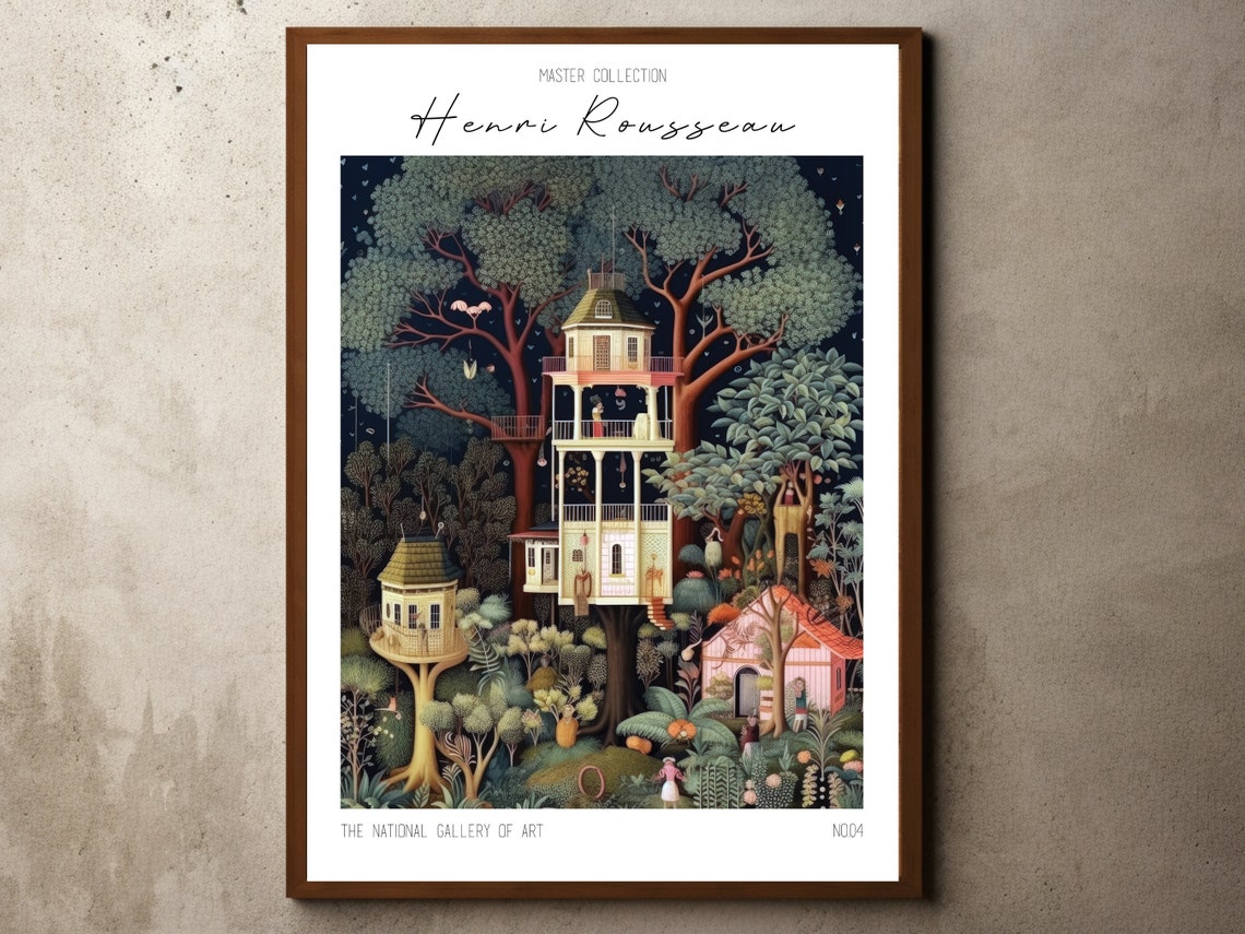 Enchanted Treehouse Village Night Henri Rousseau Master Poster