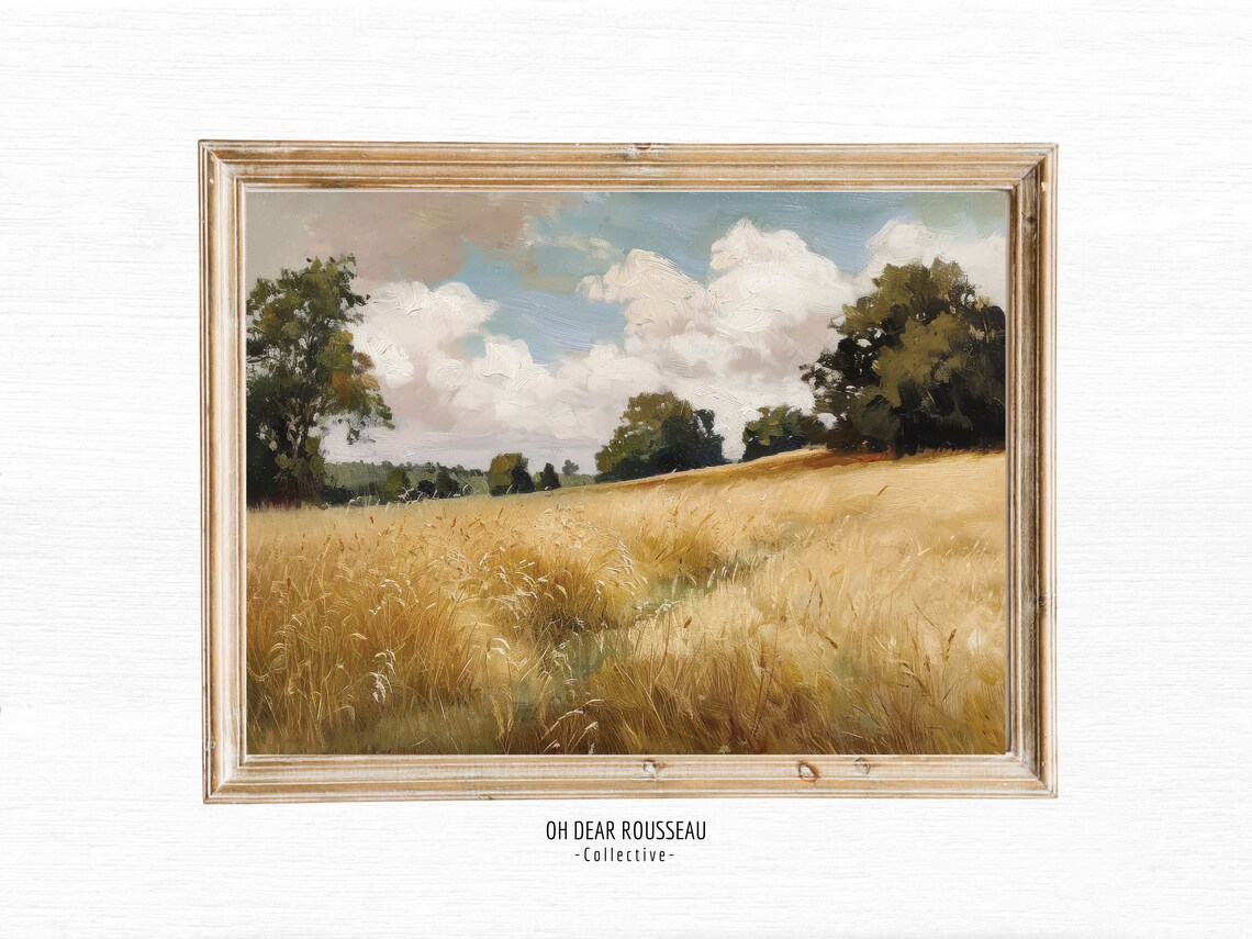 Golden Wheat Field Oil Painting Rustic Countryside Landscape Poster