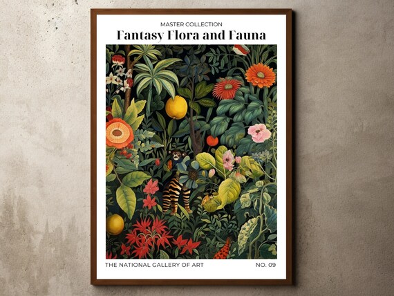 Henri Rousseau Print Poster Tropical Decor Botanical Jungle Exhibition Animals Forest Vintage Wall Art