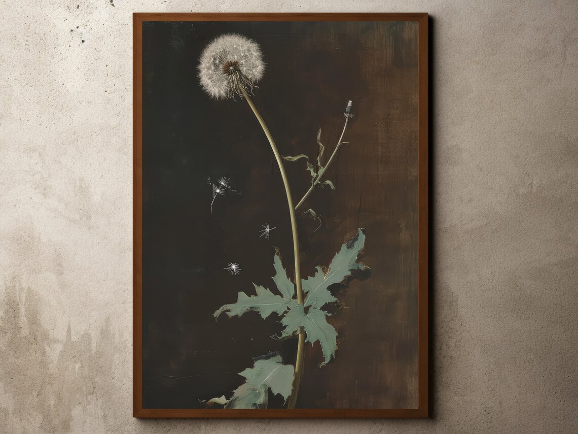 Moody Dandelion Seed Head Dark Botanical Vintage Floral Poster