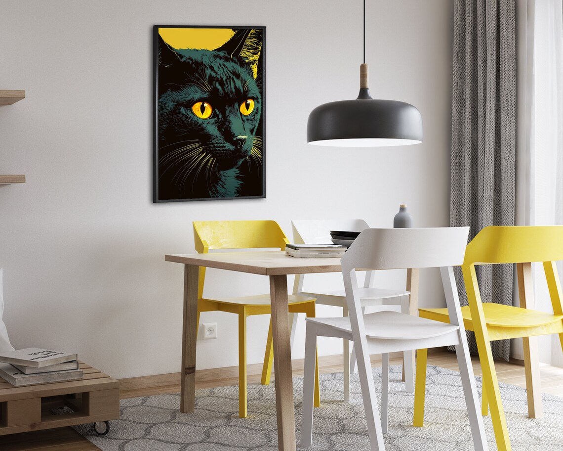 Intense Black Cat Poster Golden Orange Eyes Close Up Portrait Design - Image 2