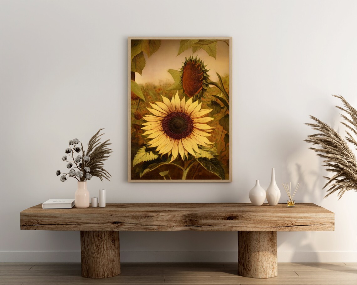 Sunflower Field Golden Hour Farmhouse Floral Oil Painting Style Poster - Image 3