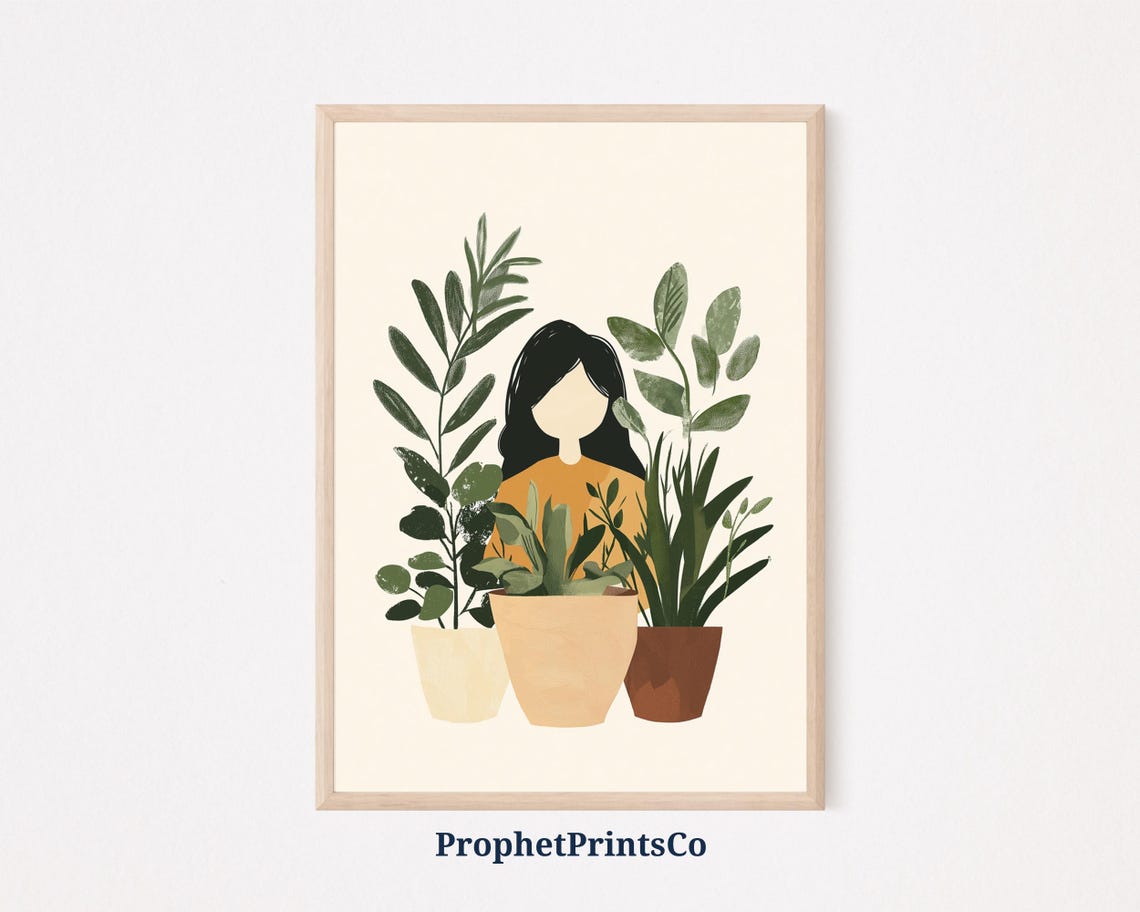 Boho Plant Lady With Potted Plants Faceless Girl Botanical Poster