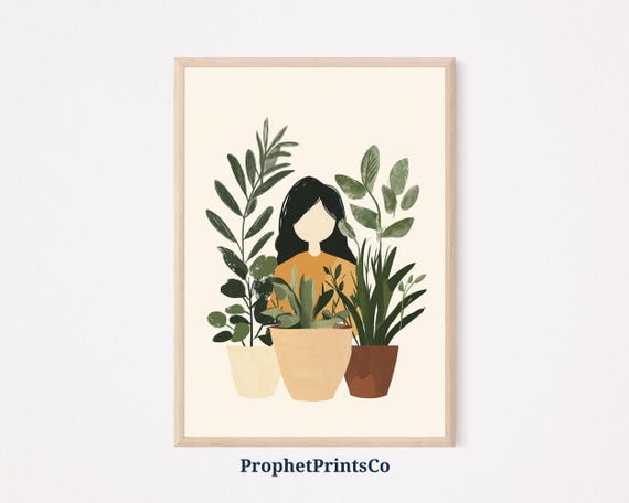 Boho Plant Lady Poster Print Minimalist Wall Art Botanical Home Dcor Plant Lover Gift Neutral Nursery Dcor