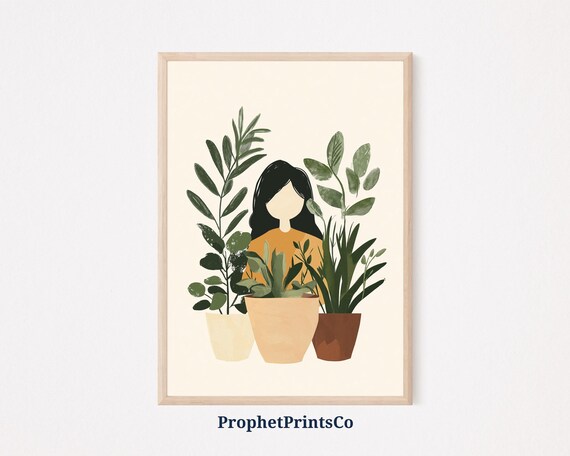 Boho Plant Lady With Potted Plants Faceless Girl Botanical Poster