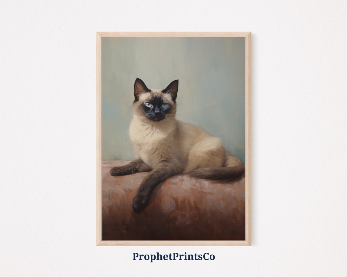 Siamese Cat Lounging Cushion Blue Eyes Elegant Cat Painting Poster