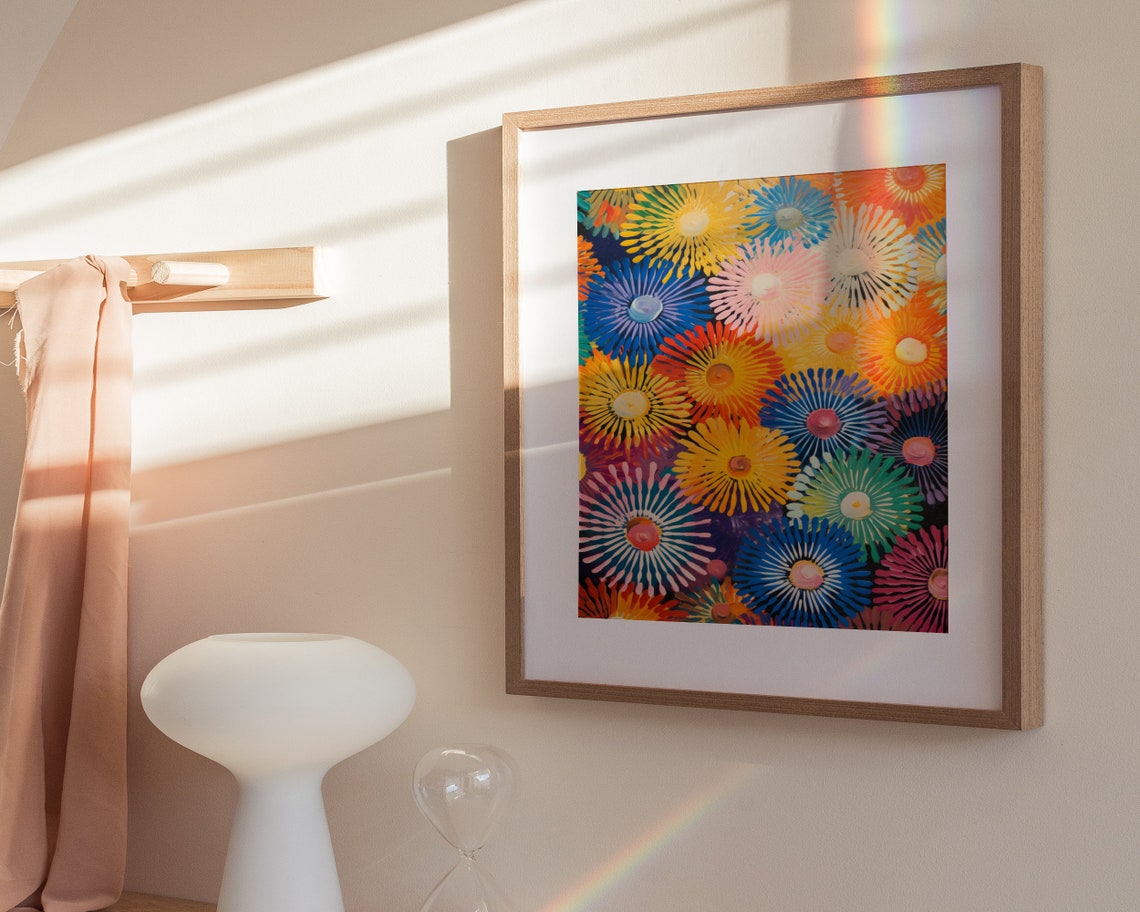 Bold Rainbow Sunburst Bloom Pattern Vintage 60s Pop Art Poster - Image 3